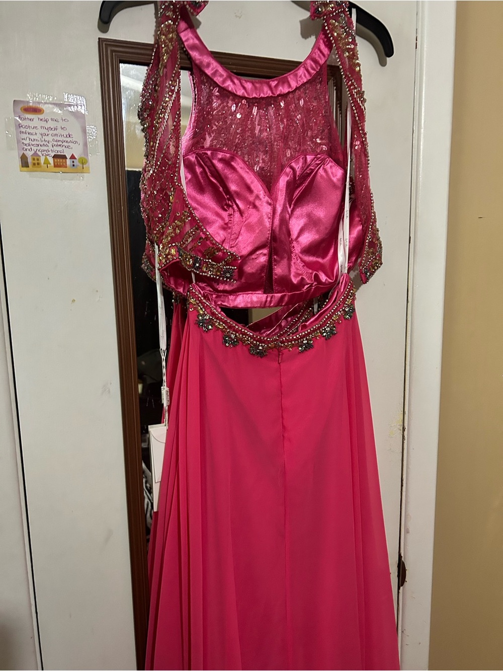 Angela & Alison Hot Pink Beaded Two-Piece Formal Dress